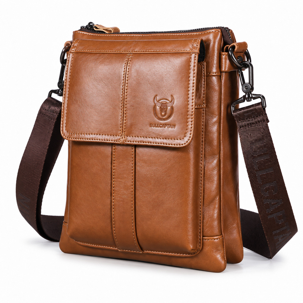 Sacoche Bandoulière Homme en Cuir de Vachette Huilé, coloris marron