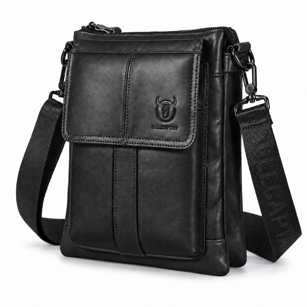 Sacoche Bandoulière Homme en Cuir de Vachette Huilé, coloris noir