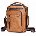 Sacoche Bandoulière Homme en Cuir Véritable avec Porte-Clés, coloris camel