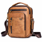 Sacoche Bandoulière Homme en Cuir Véritable avec Porte-Clés, coloris camel